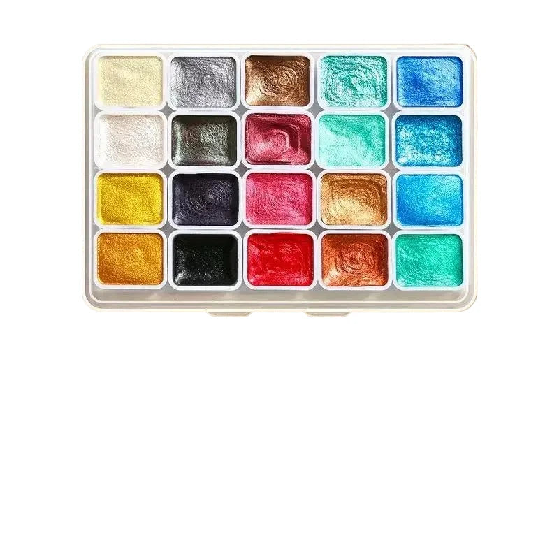 20 Colors Metal Watercolor Painting Set, Portable Box With Shiny Pearls Solid Watercolor Painting, And Art Supplies, Watercol