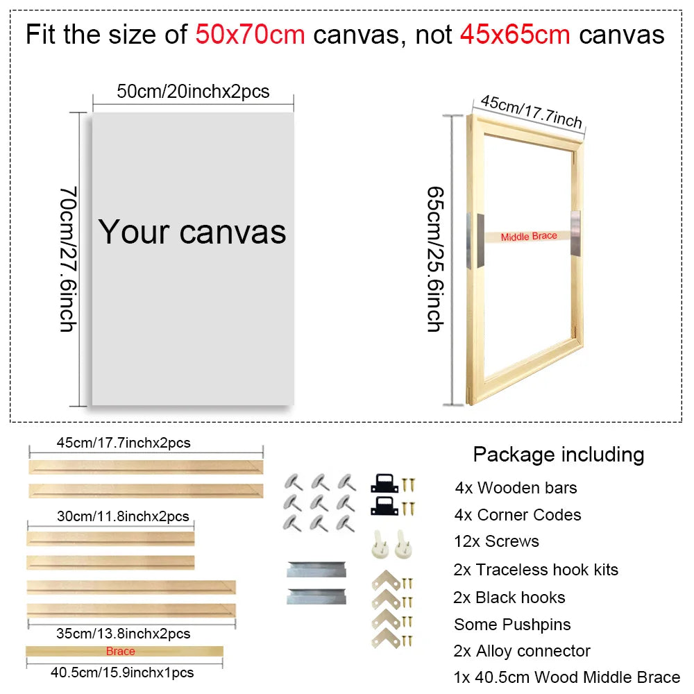30x40 40x50 50x70 60x90 Canvas Frame Wooden Frames Wooden Photo Oil Painting Canvas Diamond Painting Frames Canvas Wood Wall 