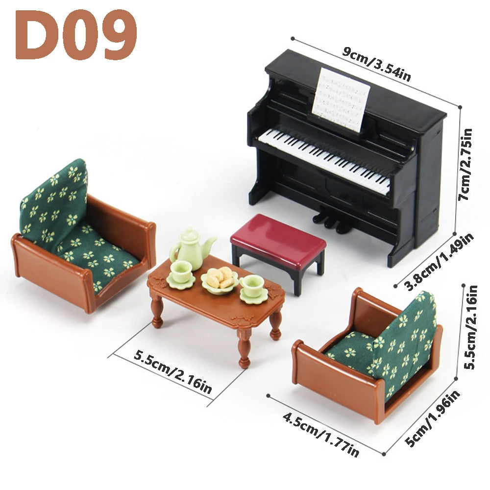 1:12 Miniature Furniture Forest Family Kitchen Toy Dining Table Dollhouse Accessories Bathroom Pretend Play For Girl Gifts To