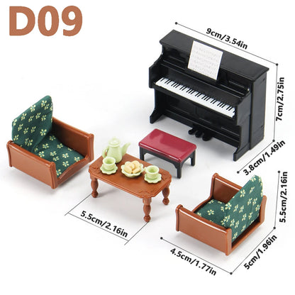 1:12 Miniature Furniture Forest Family Kitchen Toy Dining Table Dollhouse Accessories Bathroom Pretend Play For Girl Gifts To