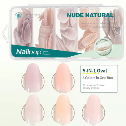 Nailpop 3-IN-1 Nude Natural Soft Nail Tips Set 140PCS Skin Tones Press on Nails Ultra-Fit Gel Nail Extensions Easy Manicure D