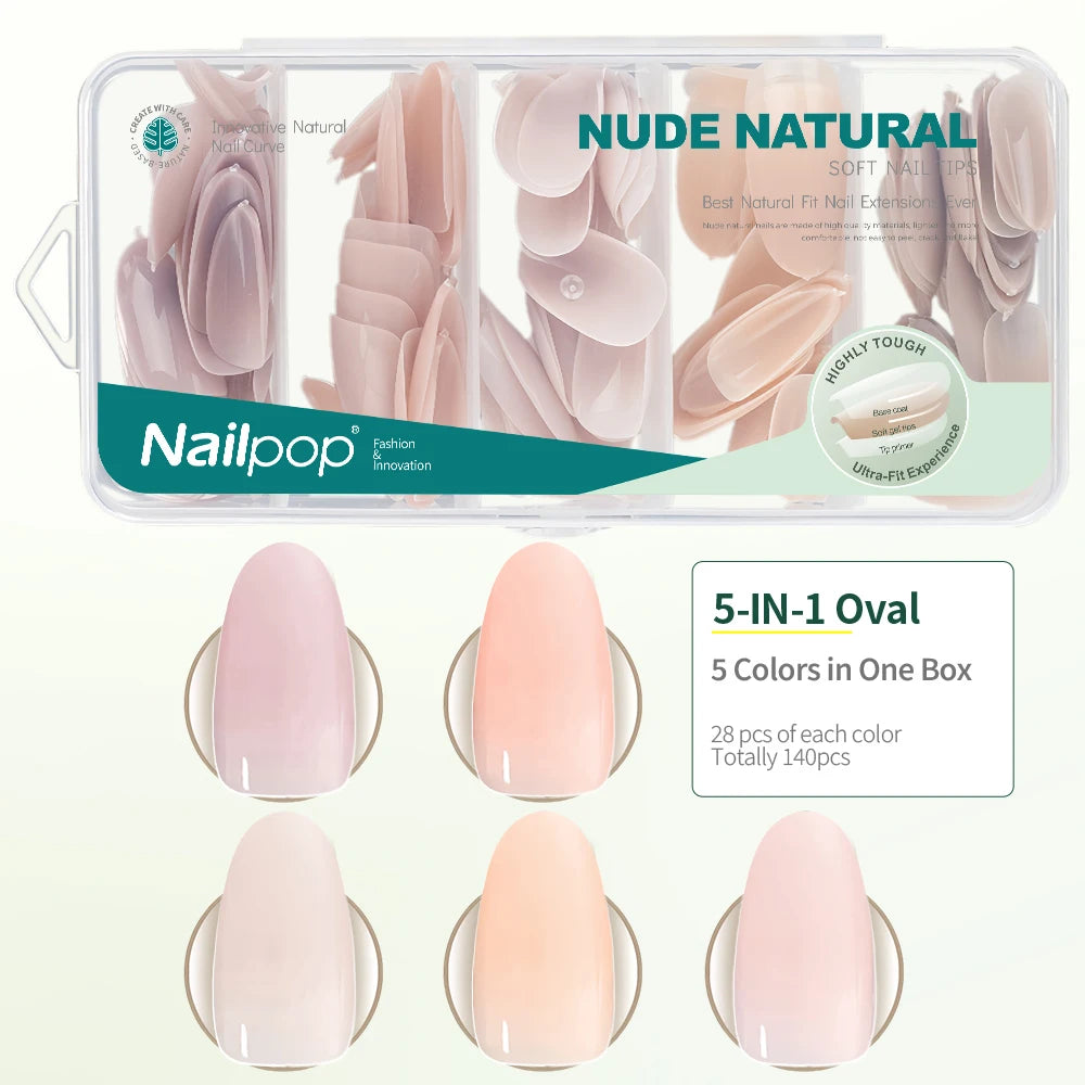 Nailpop 3-IN-1 Nude Natural Soft Nail Tips Set 140PCS Skin Tones Press on Nails Ultra-Fit Gel Nail Extensions Easy Manicure D