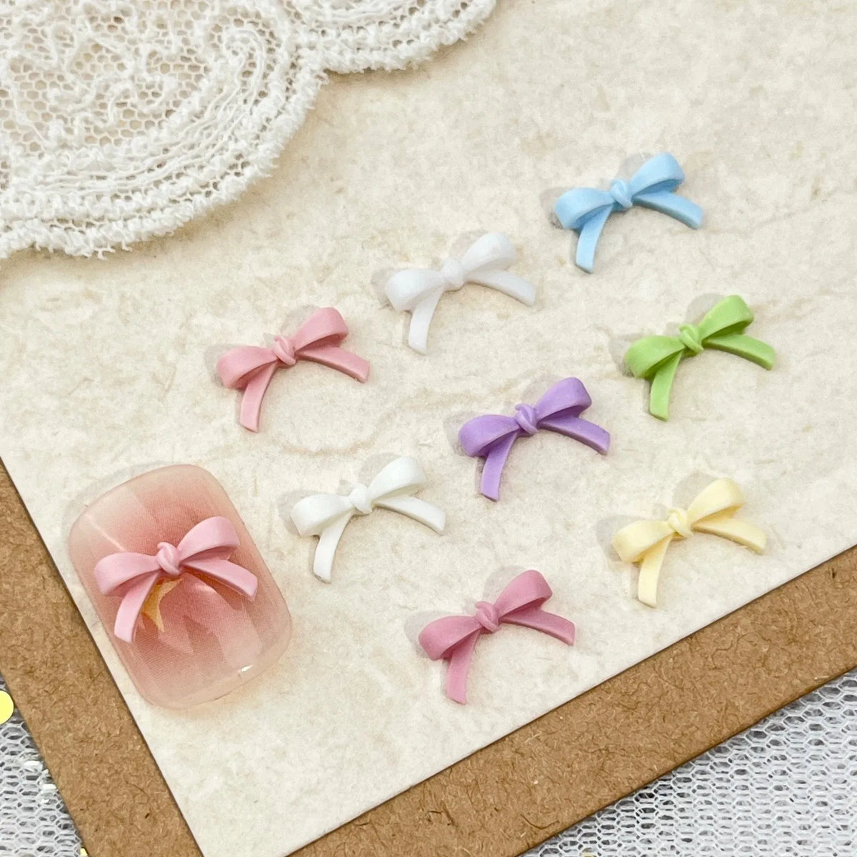 100-Piece 3D Bow Nail Art Decor – Macaron Colors Assorted Sizes S/M/L, Random Mix of 7 Pastel Shades, Cute DIY Manicure for S