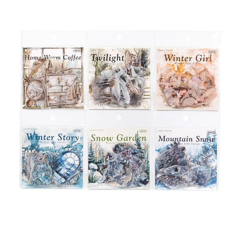 30sheets/lot Kawaii Stationery Stickers Winter Life Junk Journaling Decorative Mobile Scrapbooking for stickers