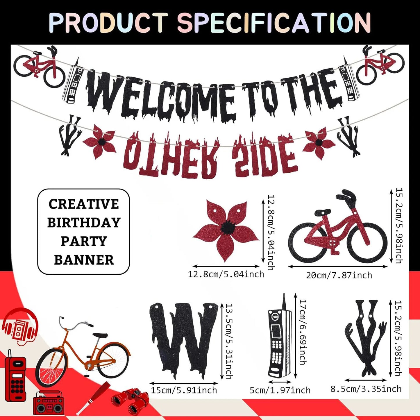 Glitter Welcome to the Other Side Banner for Birthday Party Decorations Upside Down Banner Stranger Party Decorations for Spo