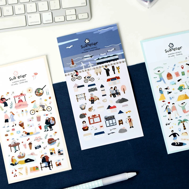 Suatelier Scrapbook Stickers Korea Stationery Junk Journal Diary Deco Sticker Scrapbooking Supplies DIY Photo Album Decoratio