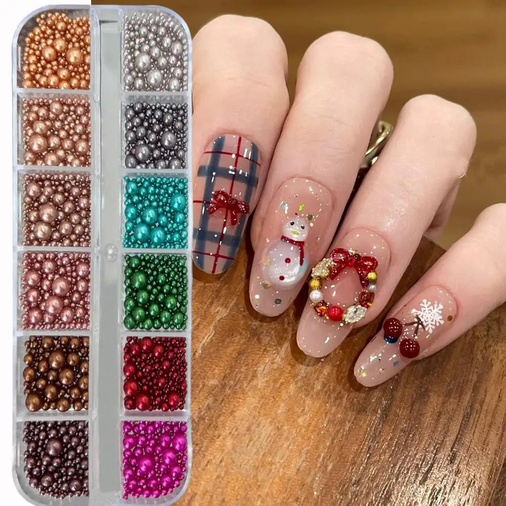 12Grids 3D Colorful Mini Caviar Beads Nail Charms Tiny Macaron Colors Round Ball Nails Art Decorations DIY Manicure Accessori