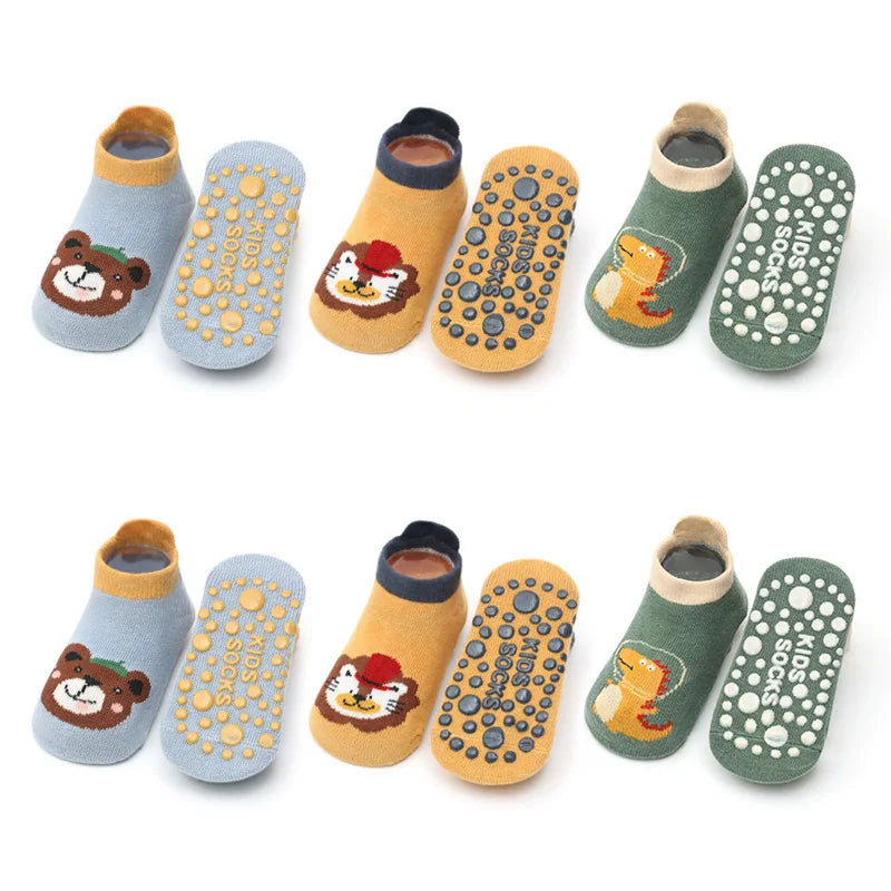 6 Pairs Kids Cotton Socks Cute Cartoon Animal Pattern Comfy Breathable Baby Non-slip Floor Socks - 6Pairs Boys Color / S 0-1Y