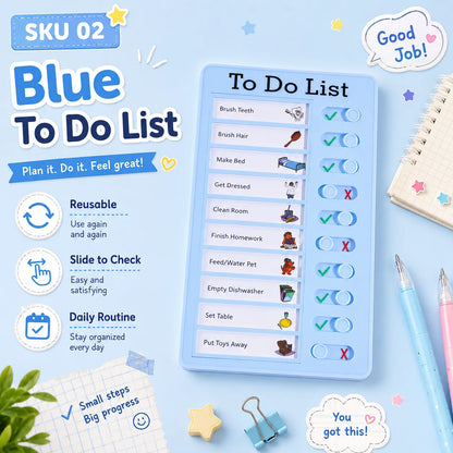 Self Discipline Checklist Board, Replaceable Plastic Chore Chart for Kids Adults, Summer Task Planner & Daily Habit Tracker -