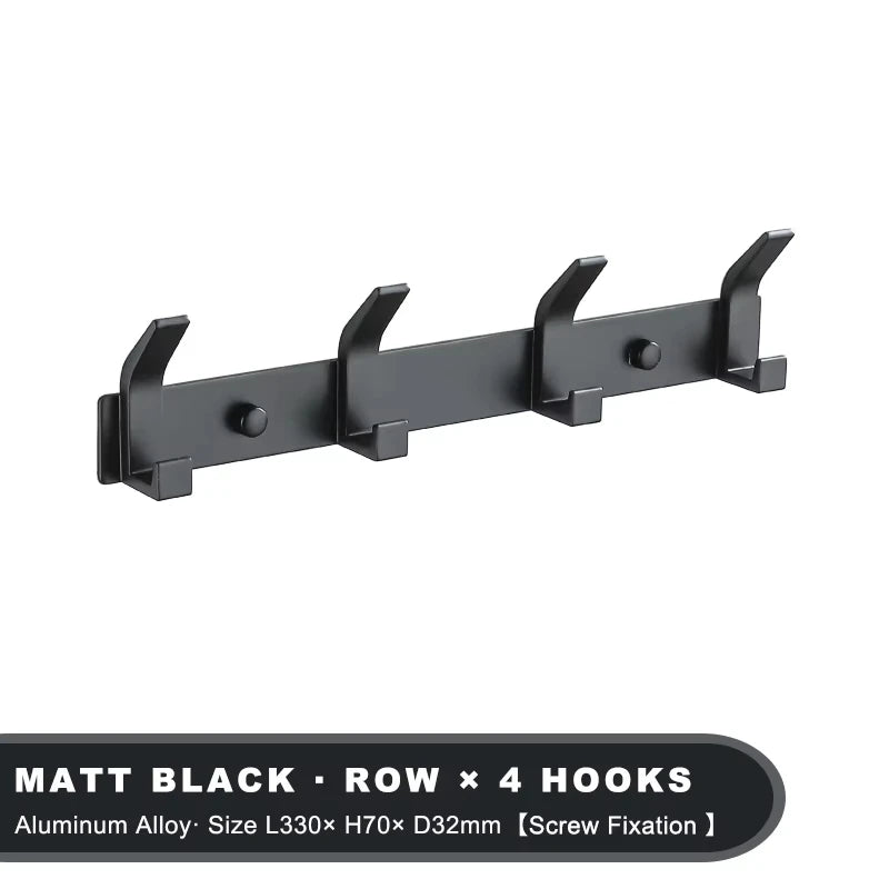 Modern Hanging Hooks For Wall Aluminium Black Towel Holder Bathroom Door Clothe Hanger Coat Rack Wall Mounted - Black 4 hooks