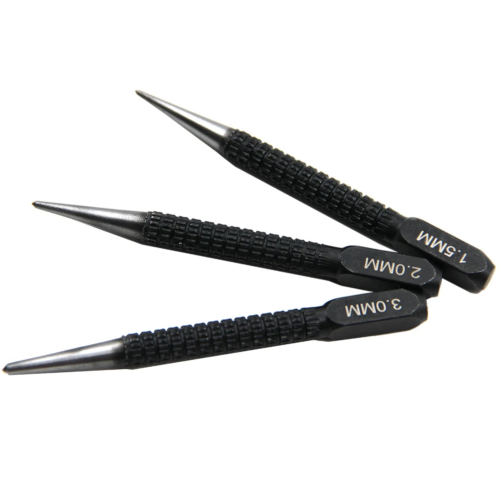 3PC Center Punch Positioning Punch Drilling Fixer Black Cylindrical Nail Punch Pin Tool Accessories