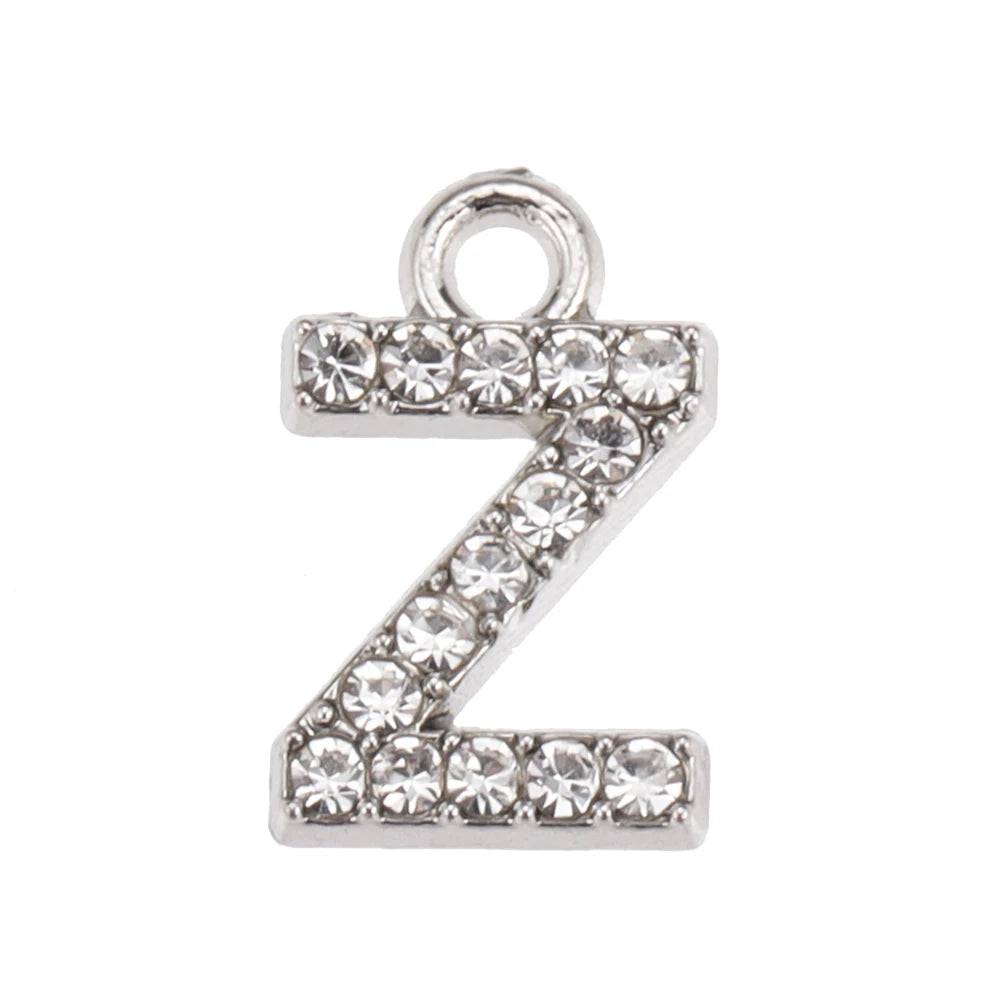10/26pcs Silver Color Alloy Crystal Mini Alphabet 26 Letter Charms Pendants for Women Necklace Earring Jewelry Accessories - 