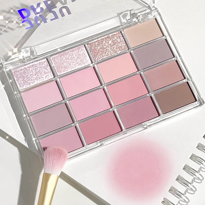 JUJU DREAM 16-Color Earth Tone Eyeshadow Matte & Shimmer Palette, Lying Silkworm Brightener for Soft Daily Makeup - 01