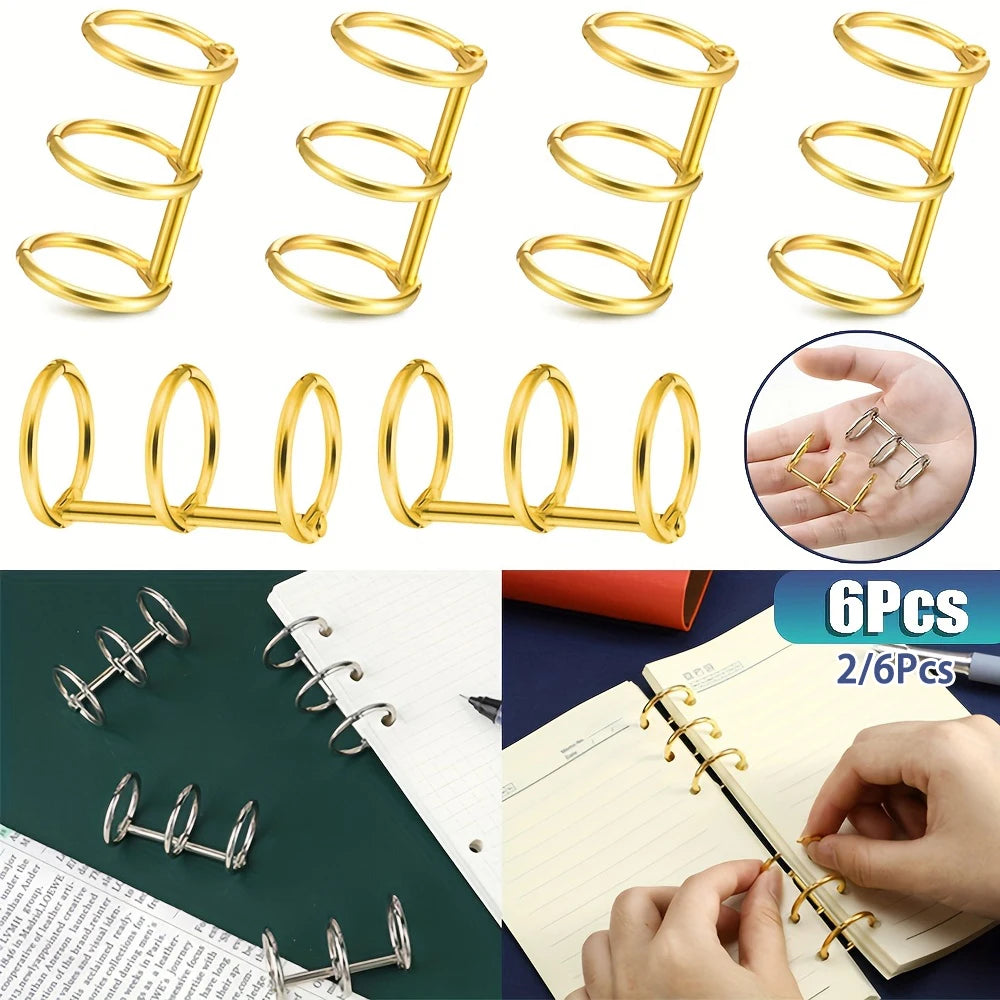 2-6Pcs Binding Book Rings 3 Ring Metal Loose Leaf Binders Book Rings Snap on Index Card Binder for Photo and Paper Organizati