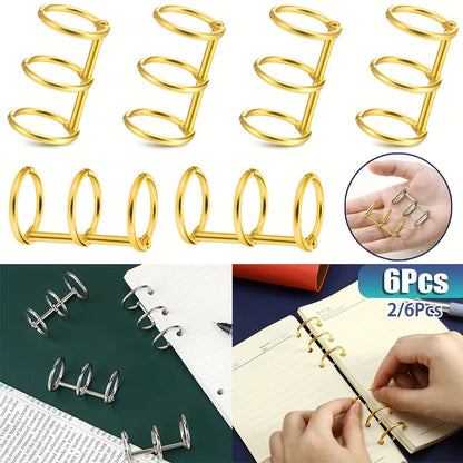 2-6Pcs Binding Book Rings 3 Ring Metal Loose Leaf Binders Book Rings Snap on Index Card Binder for Photo and Paper Organizati