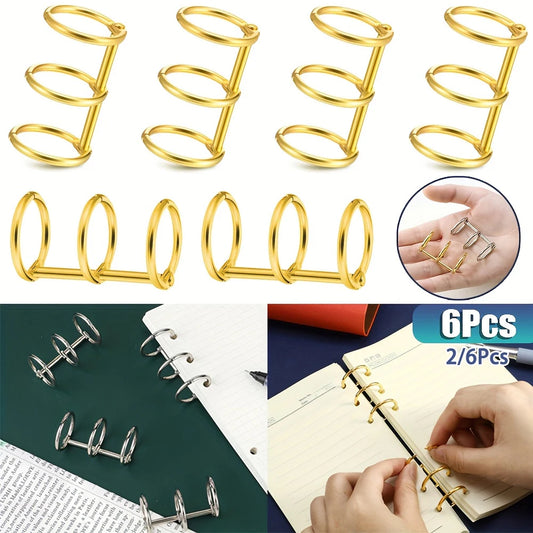 2-6Pcs Binding Book Rings 3 Ring Metal Loose Leaf Binders Book Rings Snap on Index Card Binder for Photo and Paper Organizati