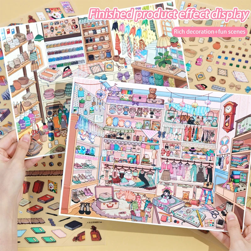Immersive Scene-Creating Stickers, Multi-Scene Miniature Store Material Stickers, Panoramic Positioning, No-Cut DIY Journal D