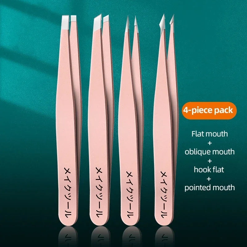 Ouriner Eyebrow Tweezers Set 4 Pcs Stainless Steel Eyebrow Forceps Professional Beauty Tool Set For Facial Hair Inward Growin