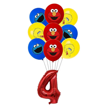 Cartoon Sesames Street Birthday Party Decor Elmo and Friends Theme Tablecloth Plate Balloon Set Cake Decor Baby Shower - 19pc
