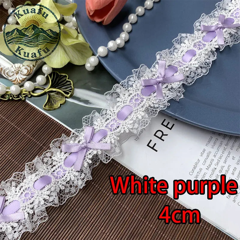 1Yard Lolita Lace Trim Ribbons Bow Pleated Lace Fabric Edge Ruffle Ribbon For DIY Crafts Sewing Dress Clothing Accessories
