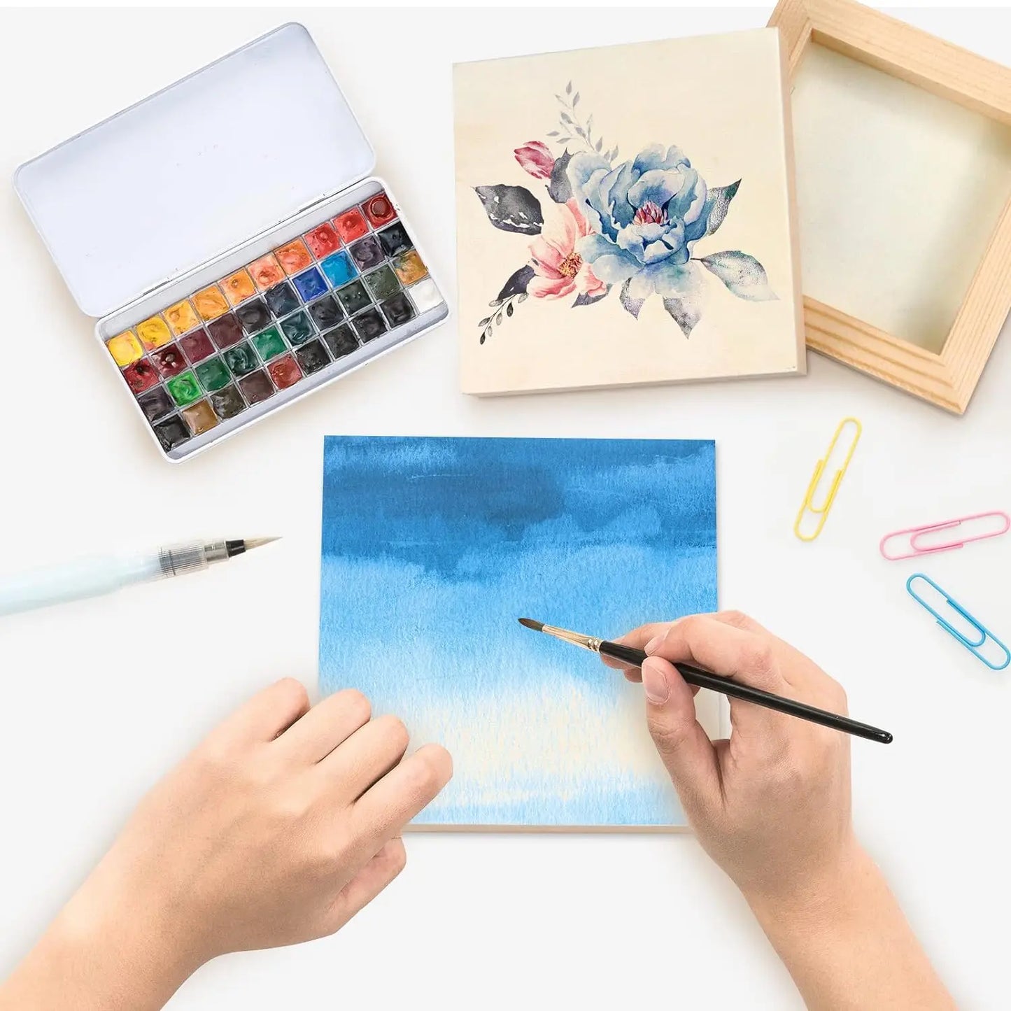 6Pcs Unfinished Square Wood Panels,4x4"/10x10cm,Blank Wooden Canvas Cradled Painting Boards for Drawing,Wood Burning DIY Arts