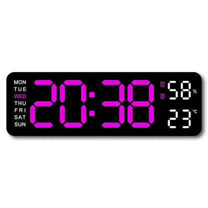 9 Inch Large Digital Wall Clock USB Powered TEMP Humidity Week Auto Dimmer DST Table Clock 12/24H Electronic LED Alarm Clock 