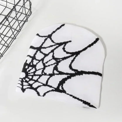 Knitting Spider Web Design Hat Skullies Beanies for Men Women Pullover Pile Cap Y2k Goth Warm Beanie Hats New Hip-hop Street 