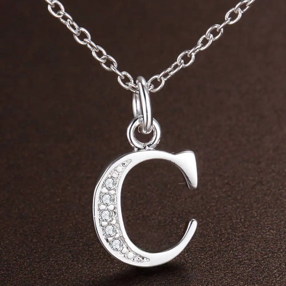 26 Letters 925 Sterling Silver Necklace Pendant Zircon For Women Exquisite Student Girlfriend Jewelry Accessories Wedding Gif