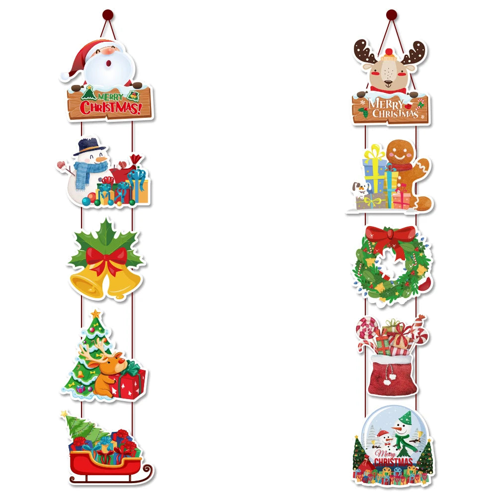 Merry Christmas Hanging Flag Porch Door Banner Santa Claus Snowman for Home Ornaments Door Decoration Supplies New Year Decor