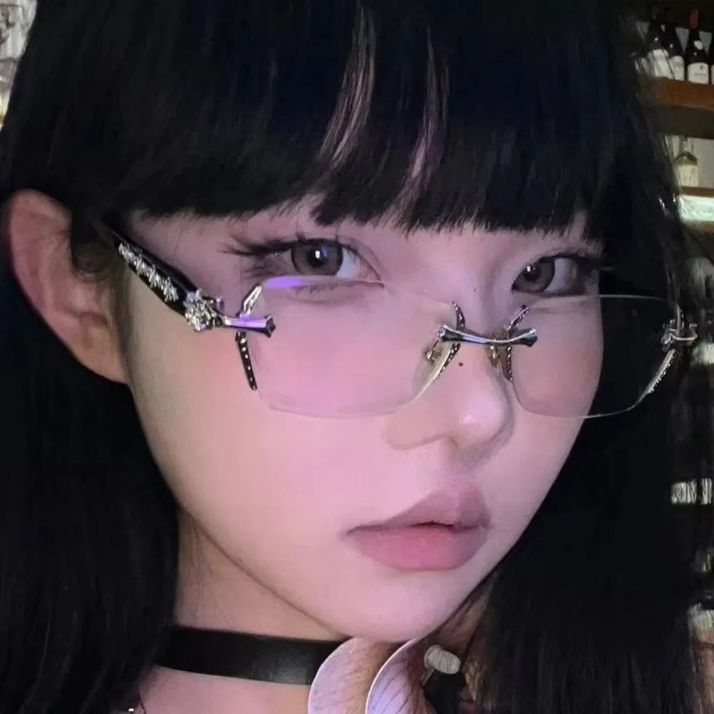 Fashion Y2K Vintage Frameless Cut Edge Glasses Anti Eyestrain Metal Anti-Blue Light Glasses Travel Eyewear Eye Protection