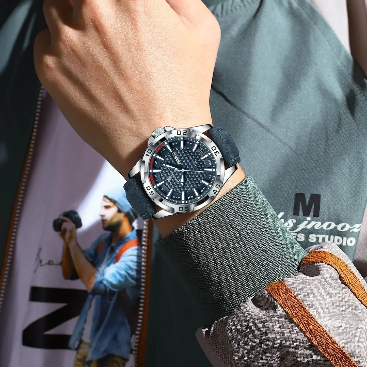 POEDAGAR Original Man Wristwatch Top Luxury Waterproof Luminous Date Week Watch For Men Quartz Sport Leather Men's Watches Re