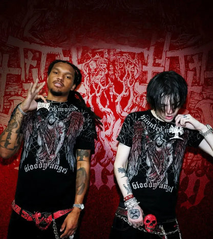 American Goth Haunted Mound Graphic T-shirt Printed Men Women Y2K Grunge Summer Short-sleeved Oversized T-shirt Streetwear To