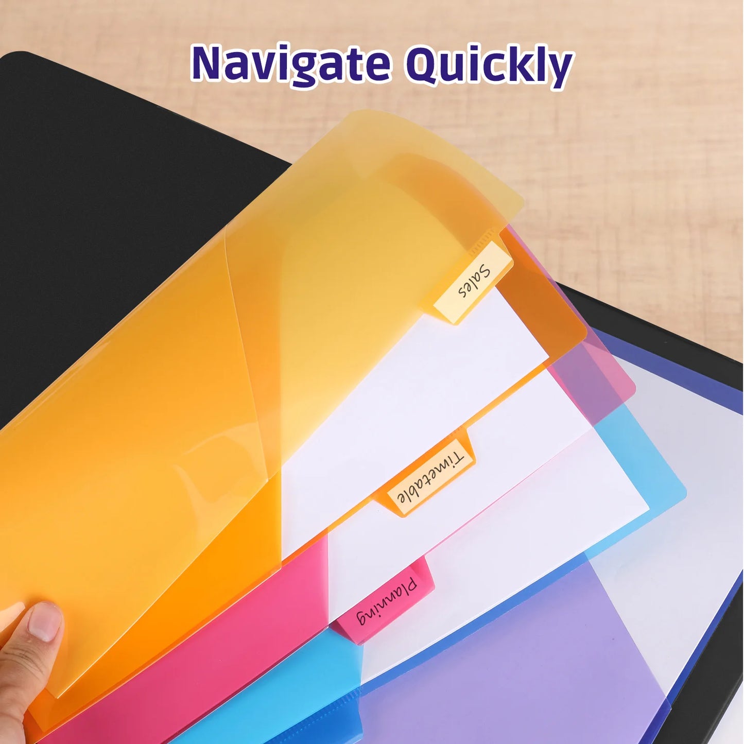 10-Pack 5 Color Binder Dividers with Pockets & Tabs, A4 PP Index Dividers for 2/3/4/11 Ring Binders, Office School Organizati