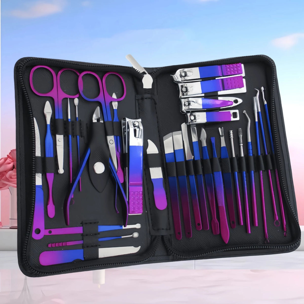 9-18pcs Set Professional Stainless Steel Manicure & Pedicure Kit Precision Nail Care with Travel Case with Nail Clipper Sciss