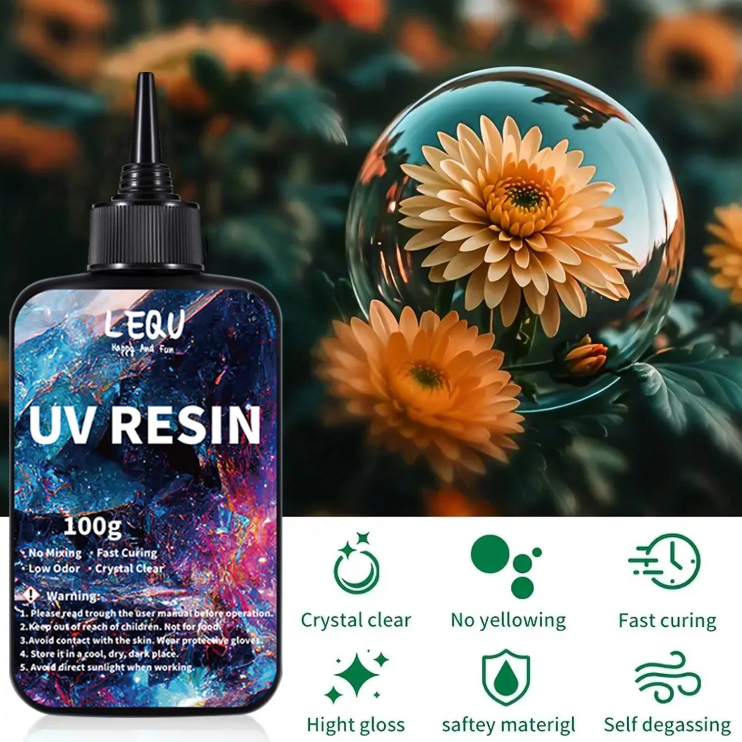 100g UV Resin Clear,Hard,Upgraded Crystal Clear Epoxy Resin Up Premixed UV Cure Resin for Craft Jewelry Making - 100G