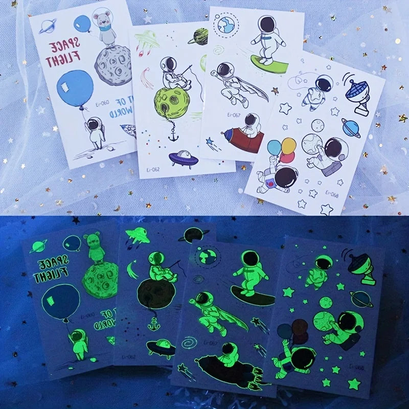 10 Sheets Space Planets Luminous Tattoos Stickers Glow In The Dark Fake Tattoos Temporary Tattoo Outerspace Party Favors For 