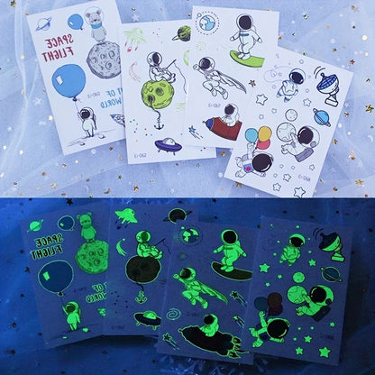 10 Sheets Space Planets Luminous Tattoos Stickers Glow In The Dark Fake Tattoos Temporary Tattoo Outerspace Party Favors For 