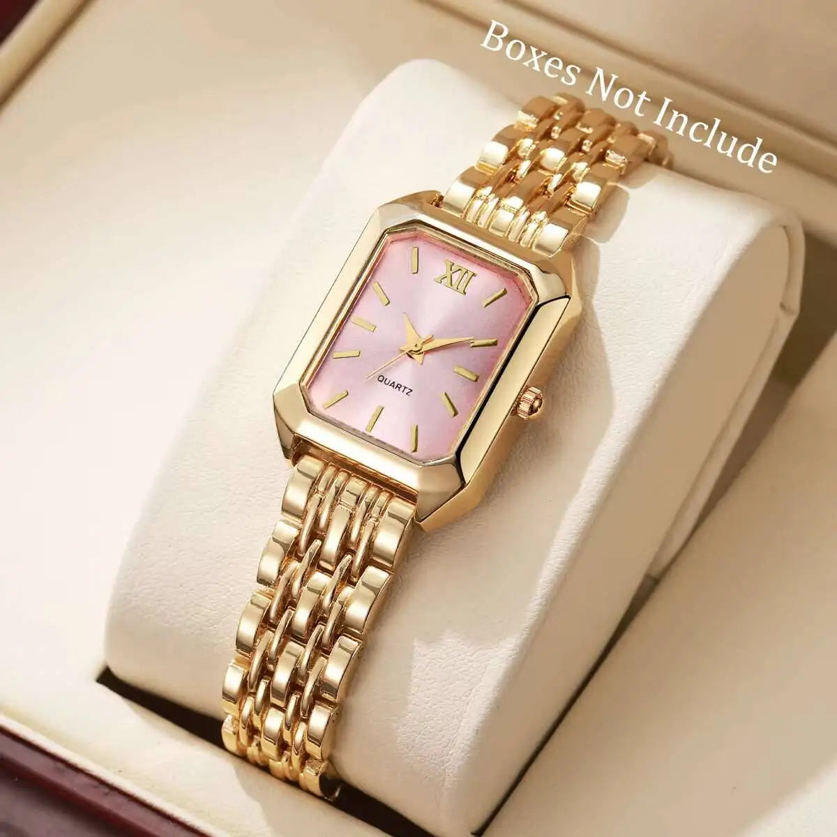 Fashion Rectangle Women Quartz Watch Luxury Analog Wristwatches Reloj Mujer Girls Clock Gift（Without Box） - Gold Pink No Box