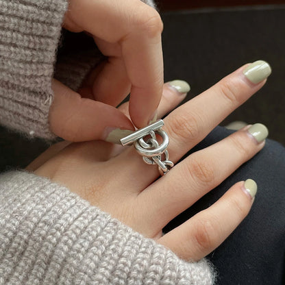 VENTFILLE 925 Sterling Silver Rings INS Fashion Hip Hop Vintage Couples Hollow Lines Punk Thai Silver Party Adjustable Jewelr