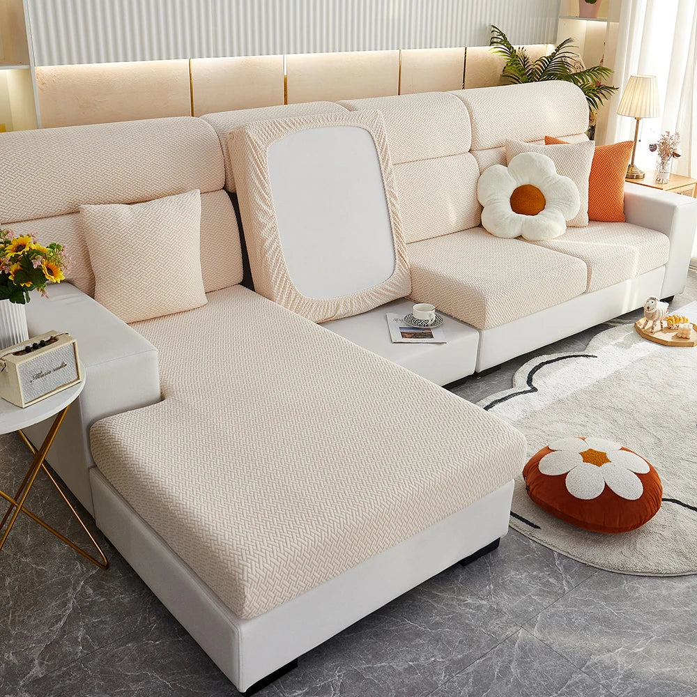 1pc Jacquard Sofa Slipcover Twill Pattern Elastic Sofa Covers Furniture Protector for Bedroom Office Living Room Home Decor -