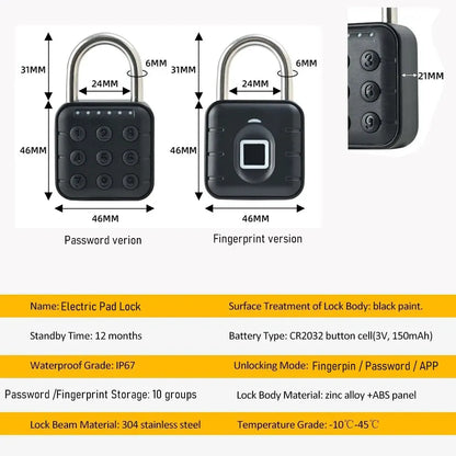 Electronic Lock Tuya Bluetooth Fingerprint Padlock Digital Luggage Lock APP Temporary Password Remotely IP67 Decompression To