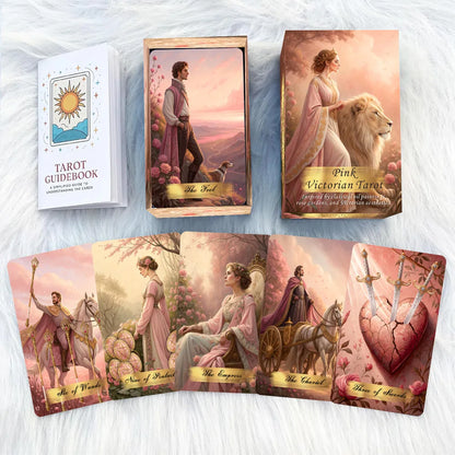 Pink Victorian Tarot Cards Set, 78 Pieces, 13x8 Cm, Romantic & Elegant Design, Includes Paper Instructions, Perfect for Begin