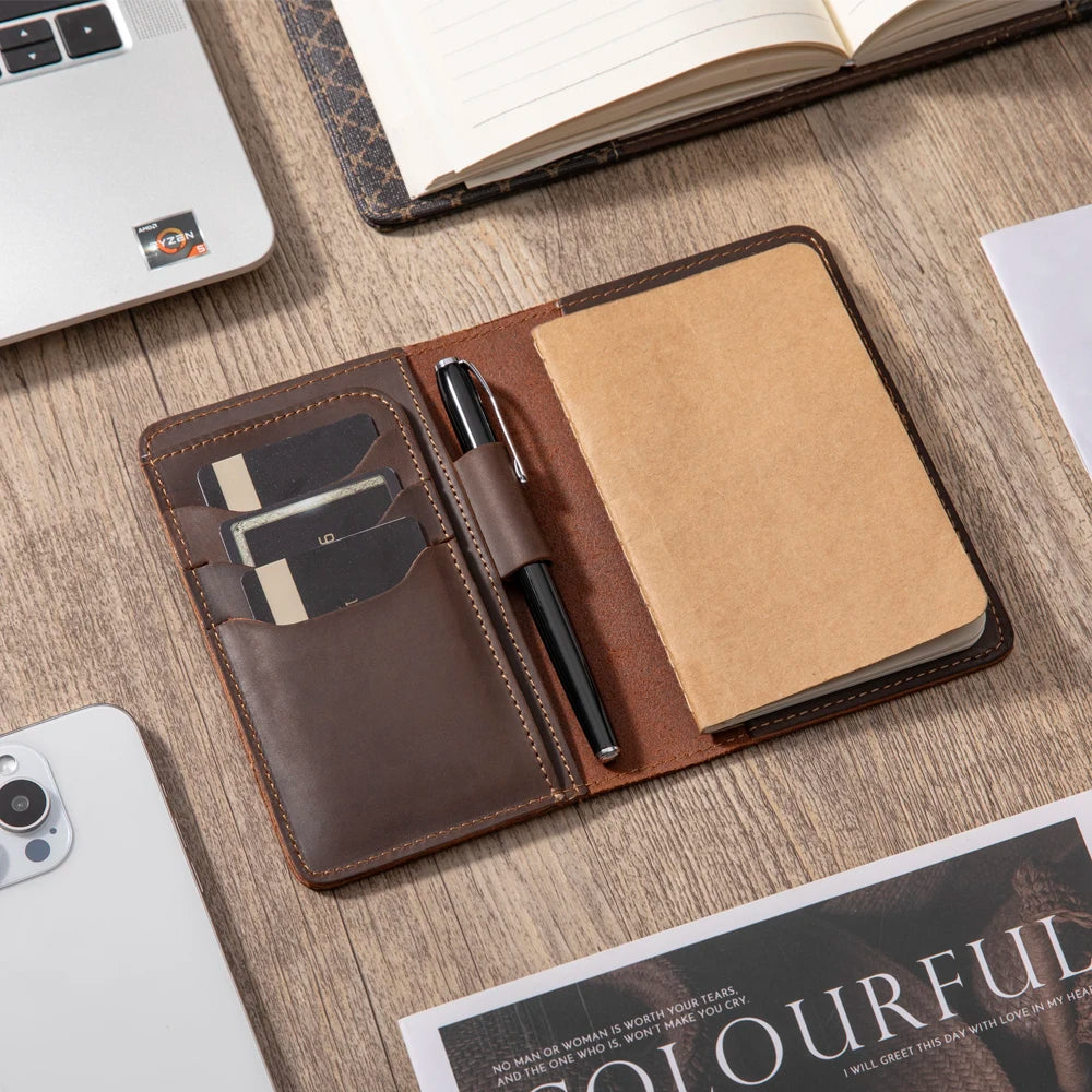 Journal Cover for Field Notes Leather Multifunctional Organizer with Pen Loop, Business Card Holder, for 3.5" x 5.5" Pocket N