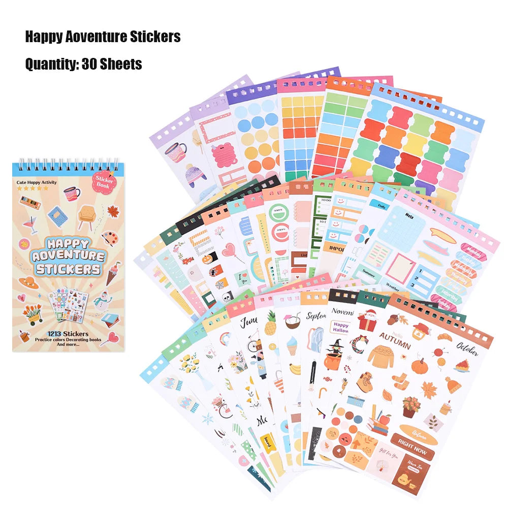 1213pcs Colorful Paper Label Sticker Book Daily Notes Marking Aesthetic Planning Coil Sticker Book Journal Scrapbooking Suppl