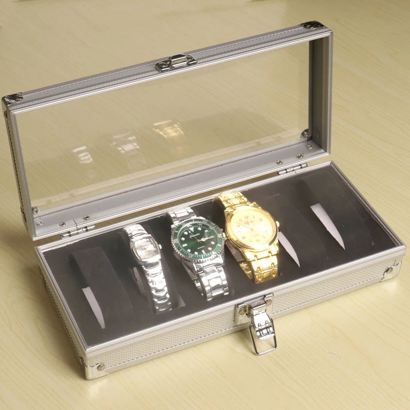 Aluminum Structure Watch Storage Box 12 Grid Slot Jewelry Display Square Case Suede Inside Rectangle Watch Holder for Organiz
