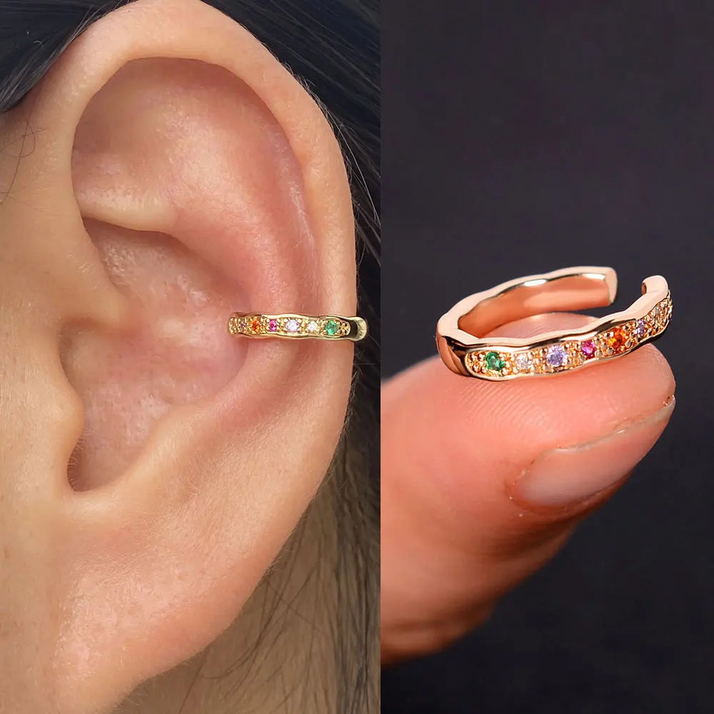 1Piece Zircon Charming Clip On Earrings Ear Cuff Without Piercing Women Geometric C Shape Earscreen Earcuffs Wrap Climb Earri