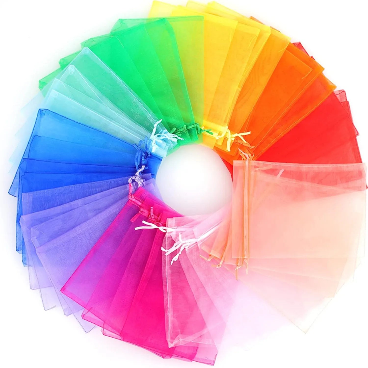 100PCS Organza Bags Random Mesh Organza Jewelry Bags Drawstring, Small Drawstring Favor Pouches Christmas Candy Wedding Birth