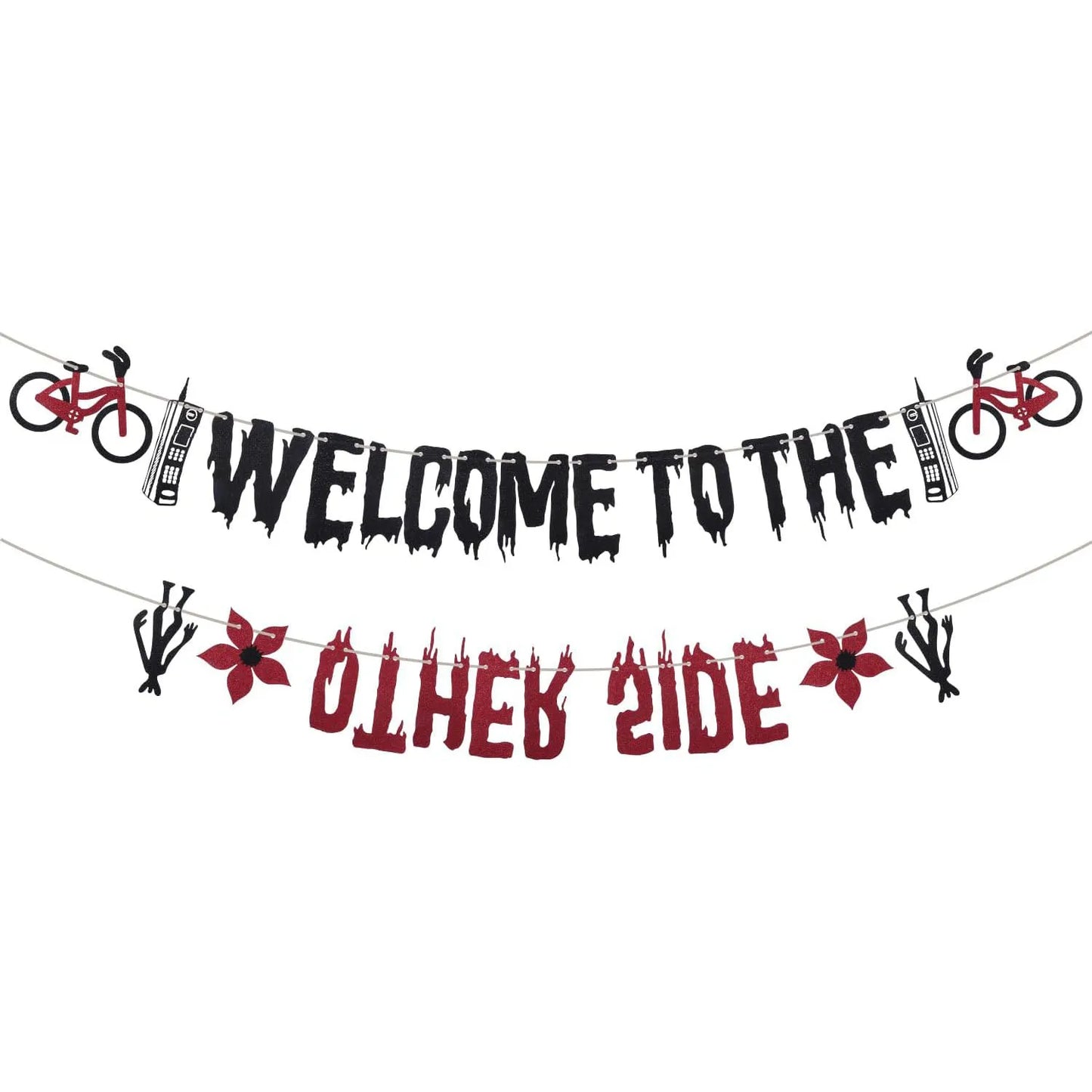 Glitter Welcome to the Other Side Banner for Birthday Party Decorations Upside Down Banner Stranger Party Decorations for Spo