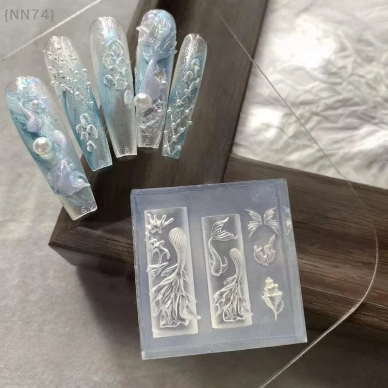 Transparent 3D Silicone Nail Mold – Retro Music/Punk Style, Sweet Cool Mermaid Tail & Shell Templates For Nails & Jewelry Cra