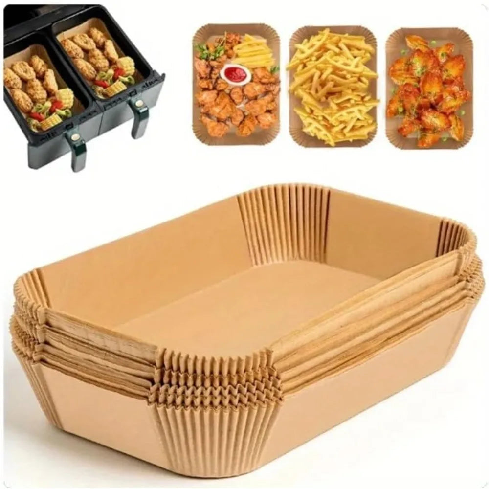 50/100pcs Disposable Air Fryer Paper Rectangle Kitchen Baking Airfryer Mat Oilproof Micro-wave Barbecue Baking Paper Accessor